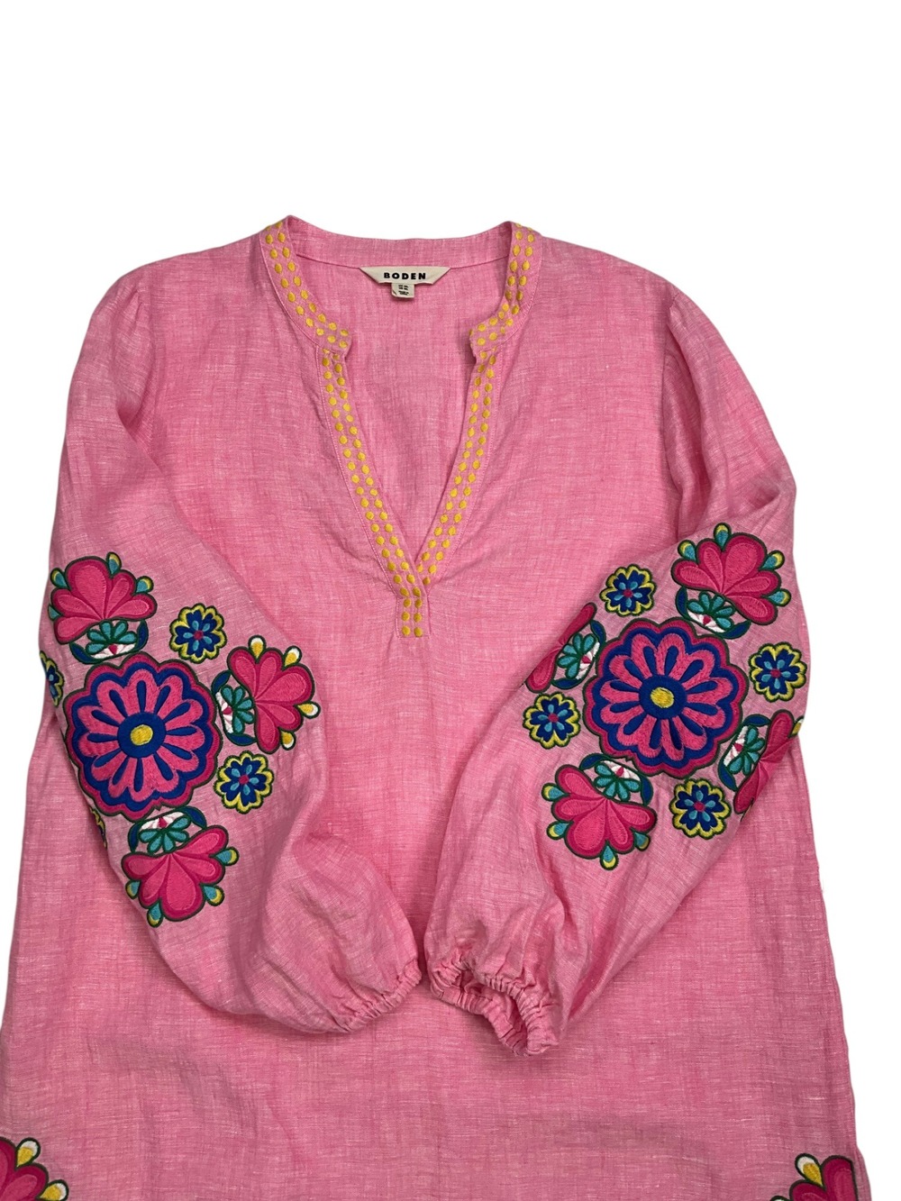 Boden Cleo Linen Dress 12L Pink Floral Embroidered Resortwear MISSING BELT - Picture 6 of 16